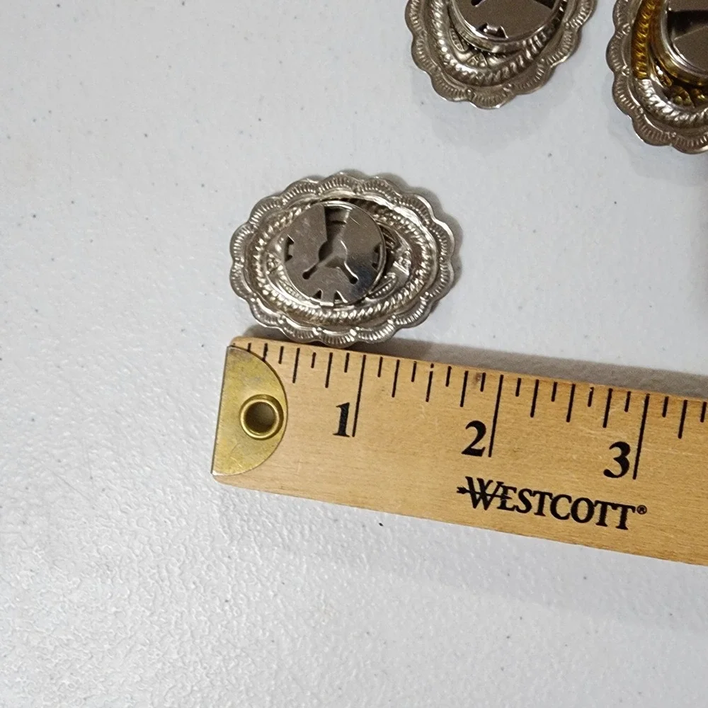6pc Western Silver Tone Concho button covers Colorful Cabochon Set Southwestern